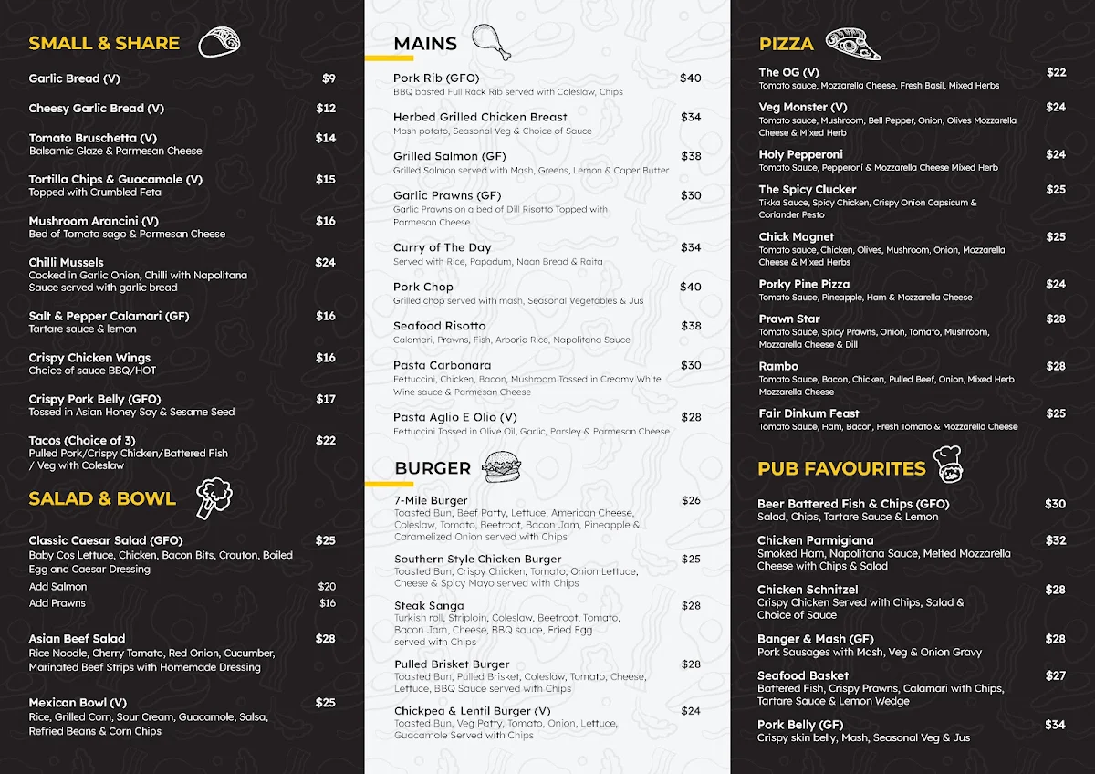 Menu, Seven Mile Bar & Bistro