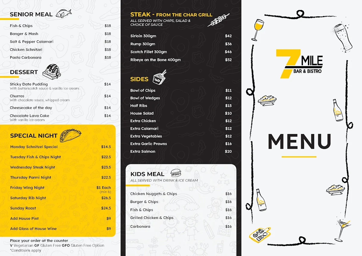 Menu, Seven Mile Bar & Bistro