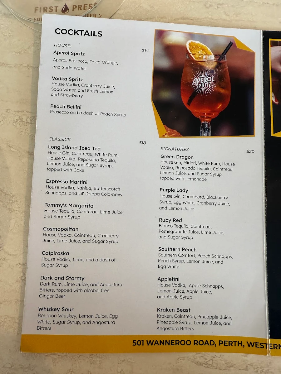 Menu, Seven Mile Bar & Bistro