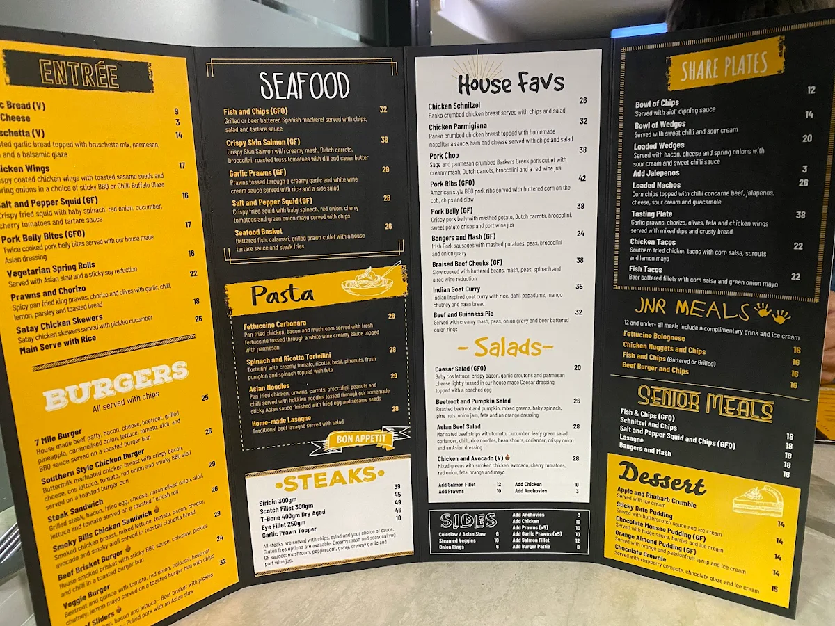 Menu, Seven Mile Bar & Bistro