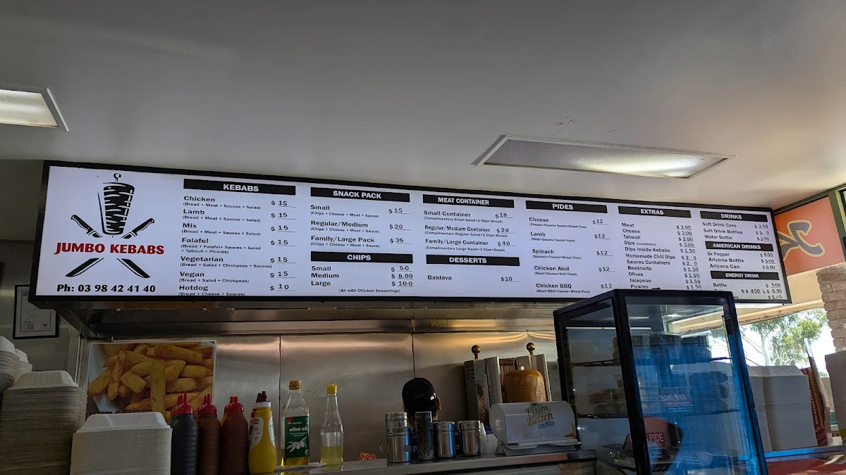 Menu, JUMBO KEBABS DONCASTER