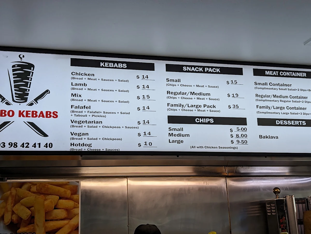 Menu, JUMBO KEBABS DONCASTER