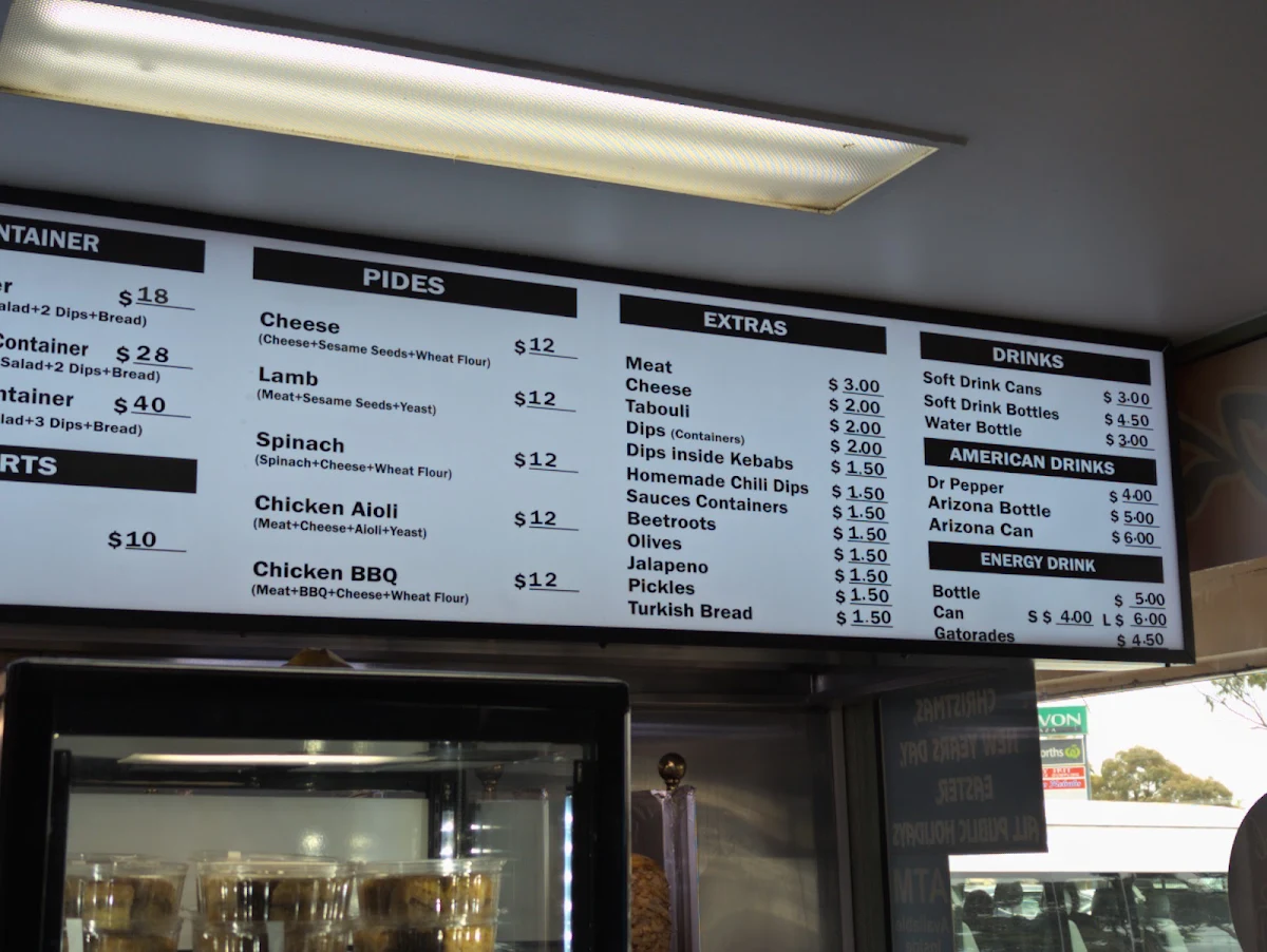 Menu, JUMBO KEBABS DONCASTER