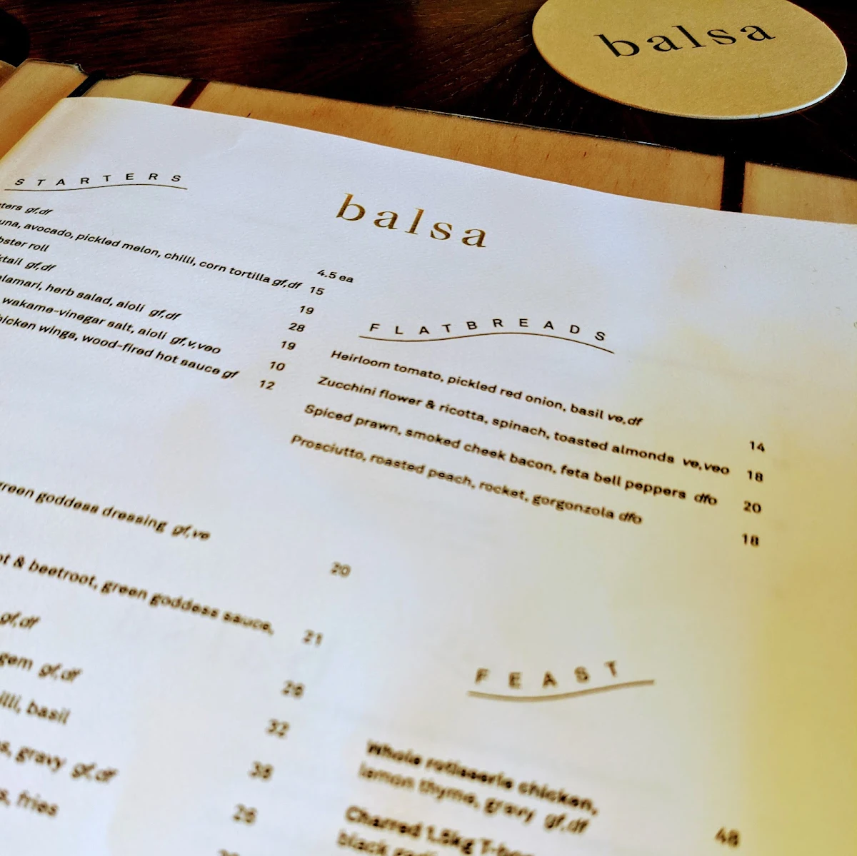 Menu, Harbord Hotel