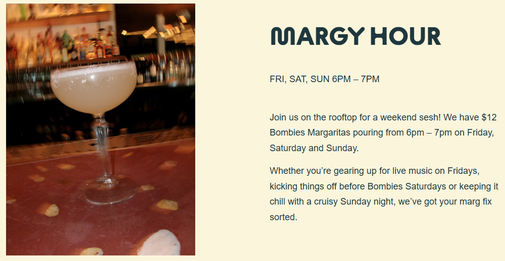 Menu, Harbord Hotel