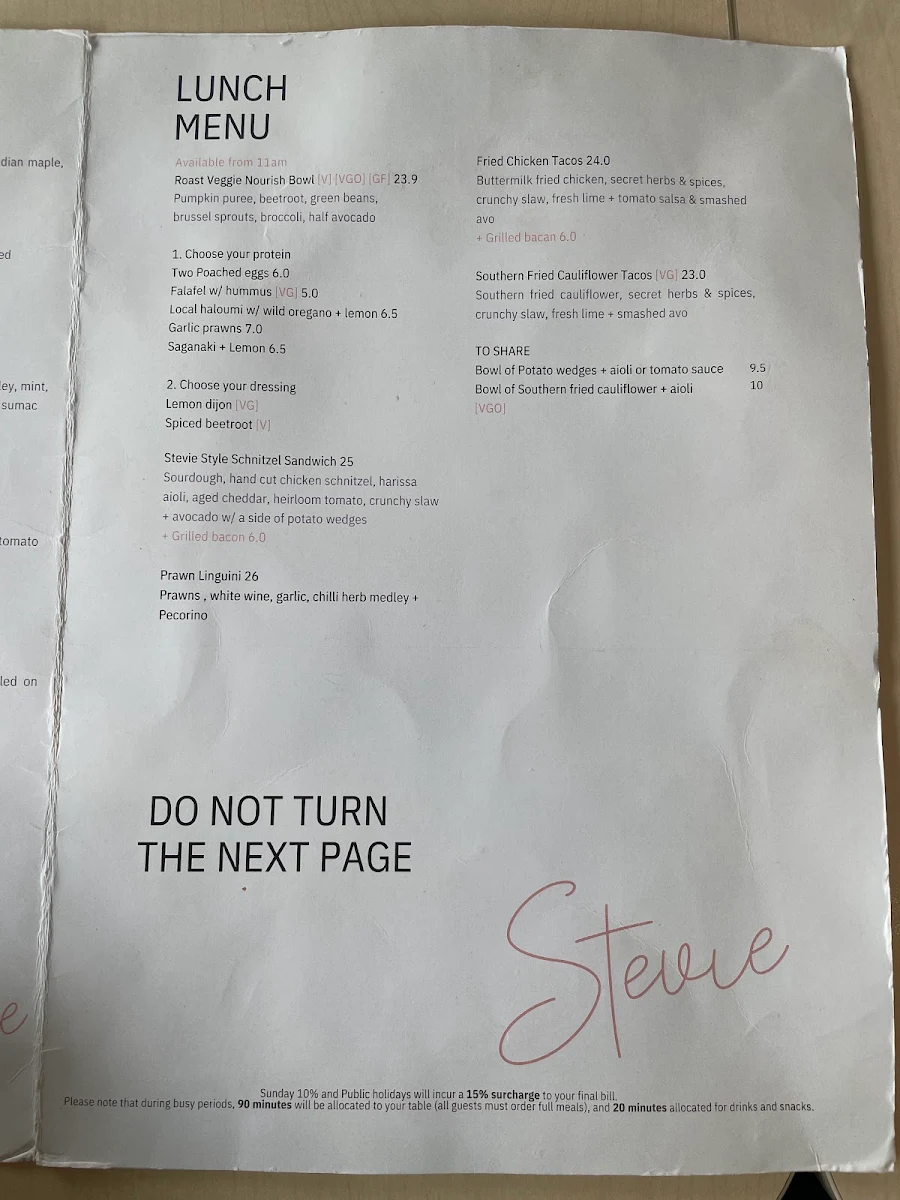 Menu, Stevie
