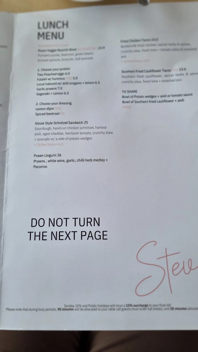 Menu, Stevie