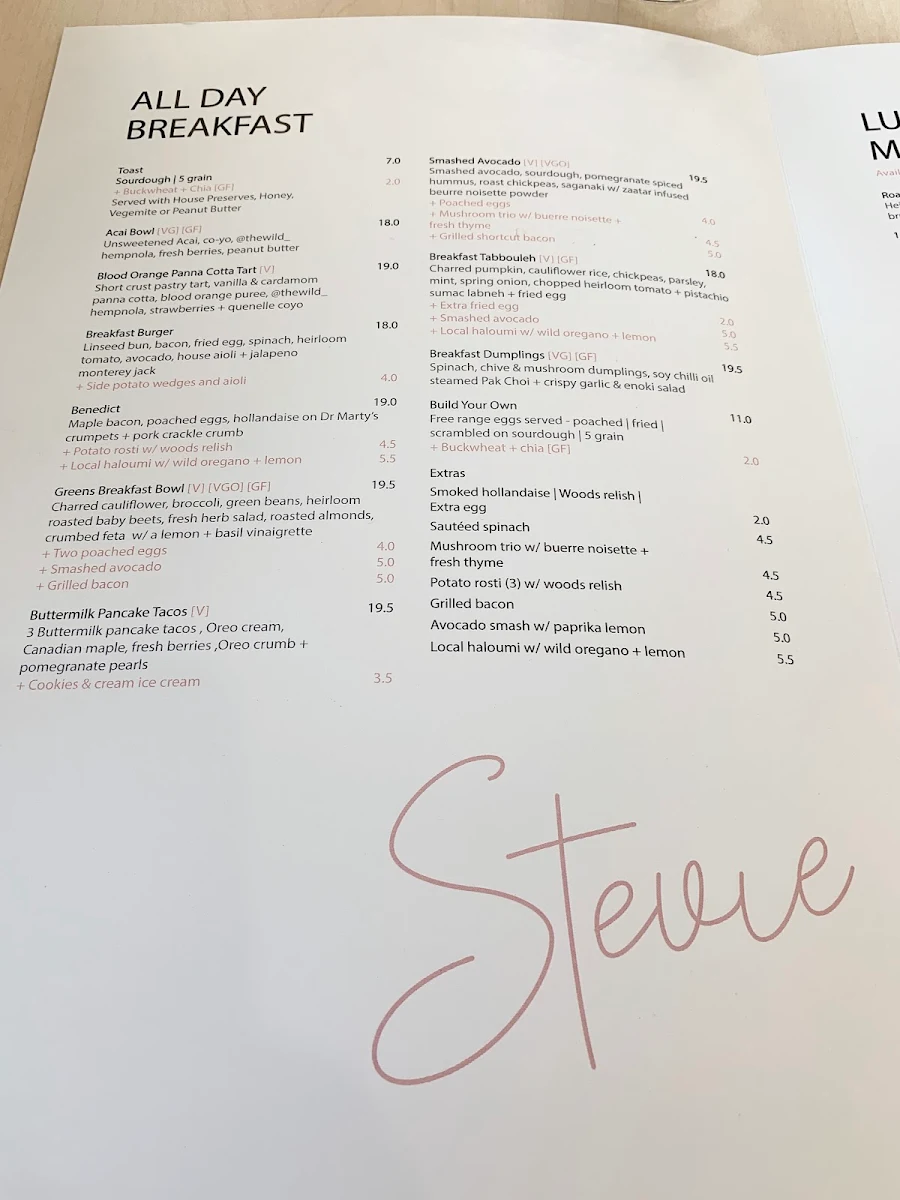 Menu, Stevie