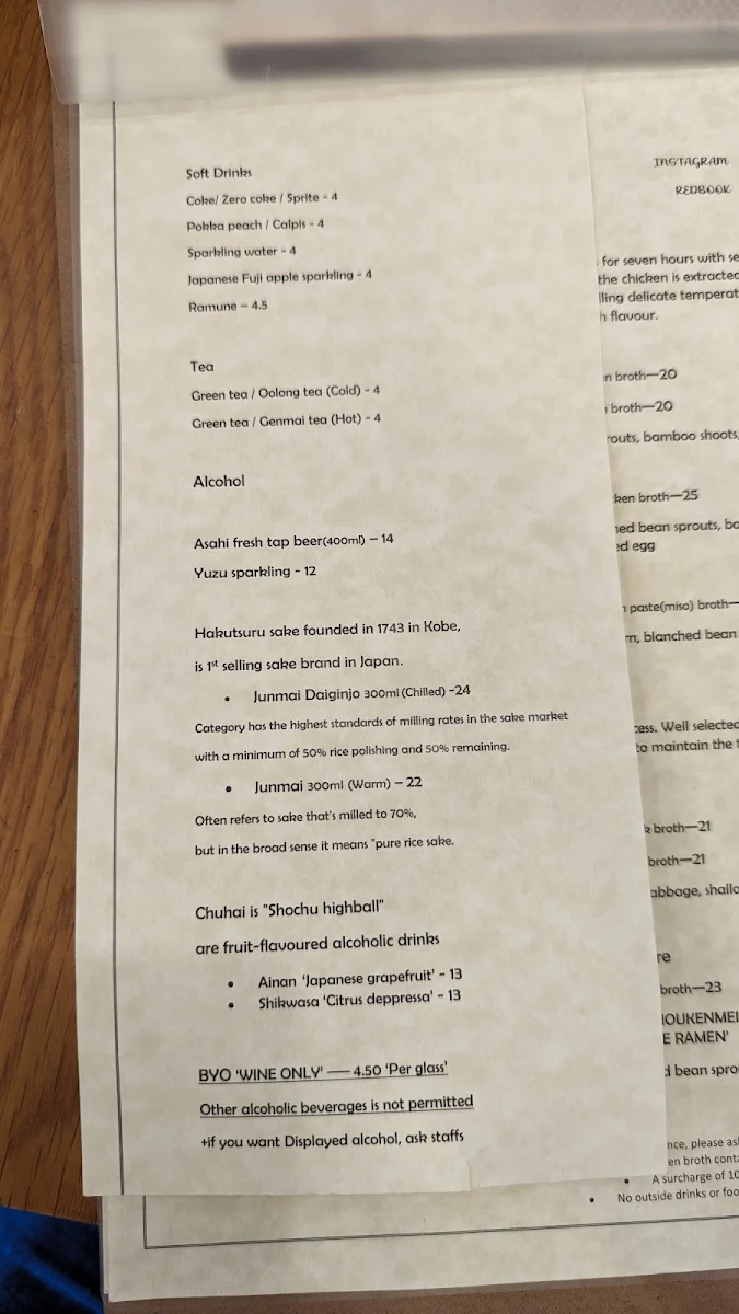 Menu, Manpuku Kingsford