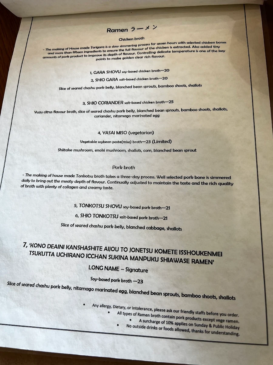 Menu, Manpuku Kingsford