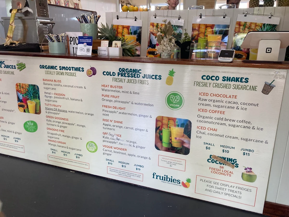 Menu, Fruibies Organic Juice & Smoothie Bar, Kuranda, Cairns