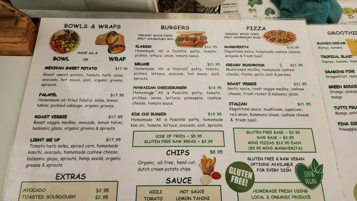 Menu, Fruibies Organic Juice & Smoothie Bar, Kuranda, Cairns
