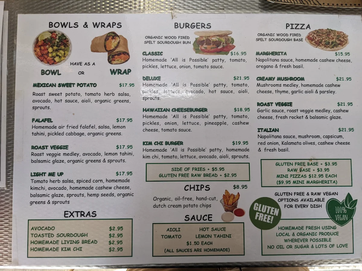 Menu, Fruibies Organic Juice & Smoothie Bar, Kuranda, Cairns