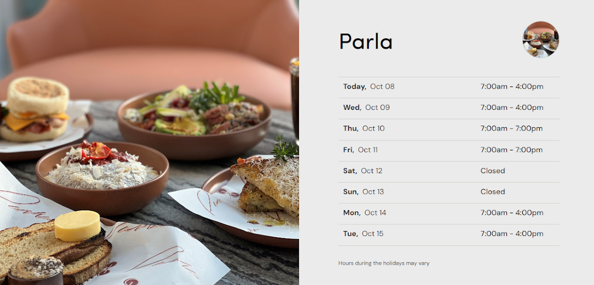 Menu, Parla Cafe