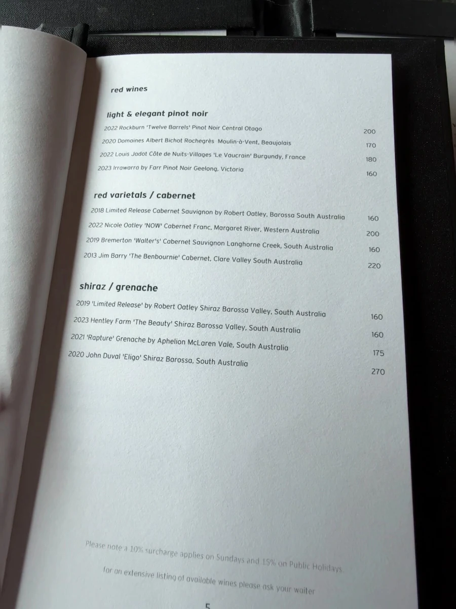 Menu, Pebble Beach at qualia