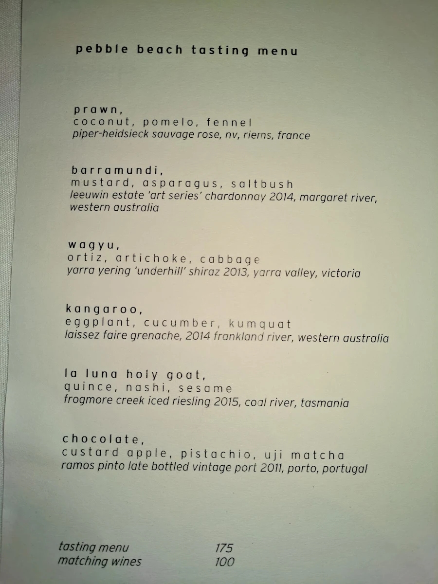 Menu, Pebble Beach at qualia