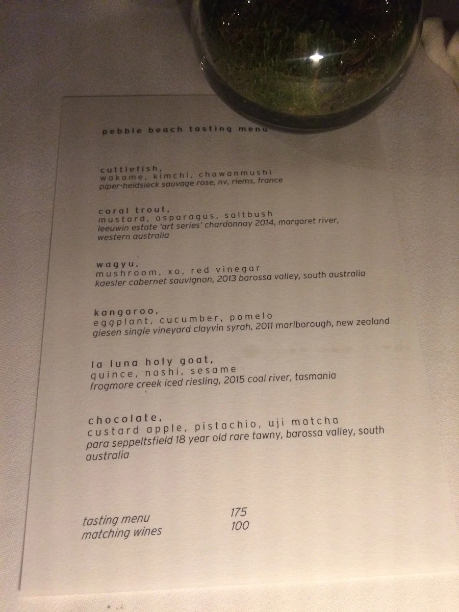 Menu, Pebble Beach at qualia