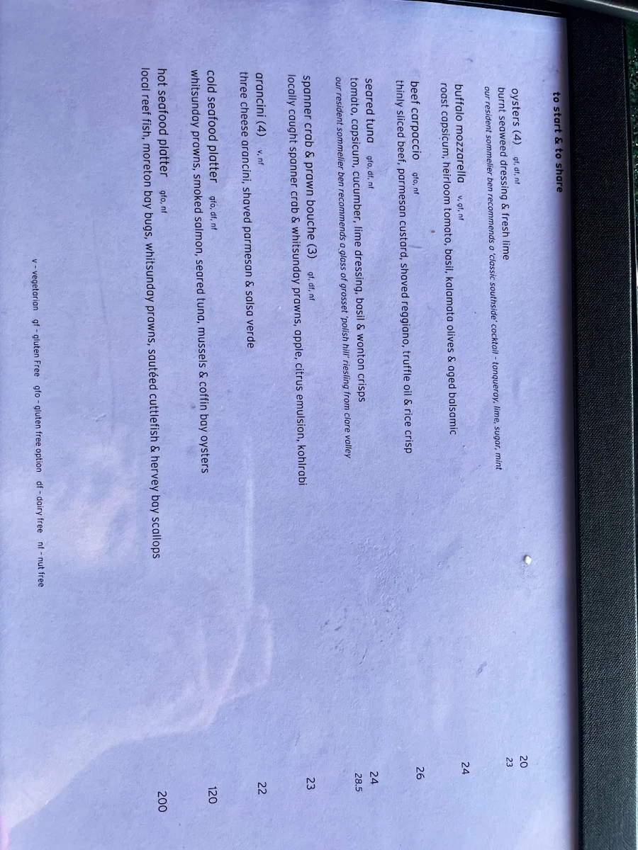 Menu, Pebble Beach at qualia