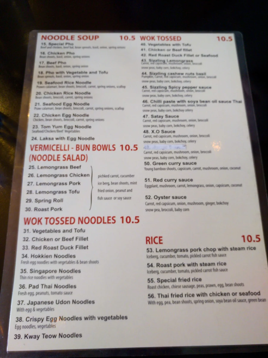 Menu, East End Cellars