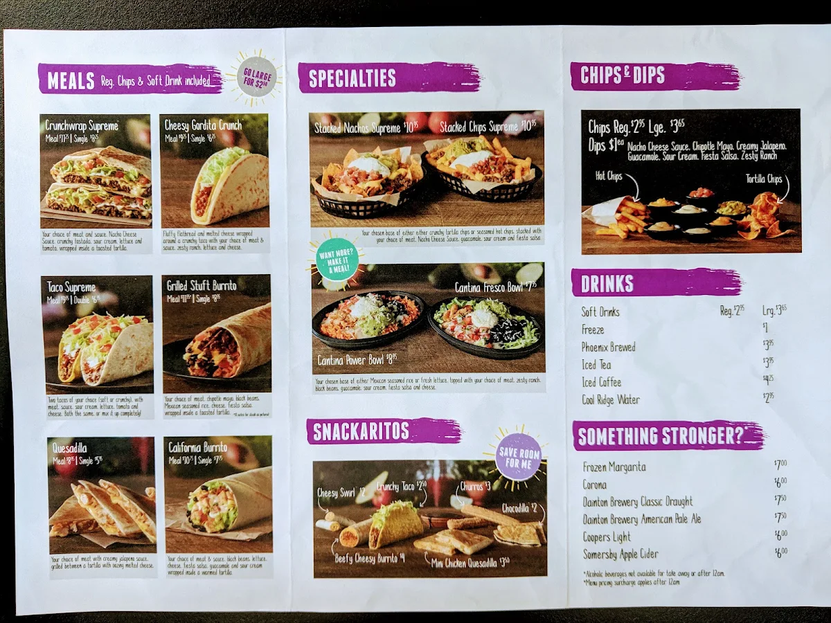 Menu, Taco Bell Hawthorn