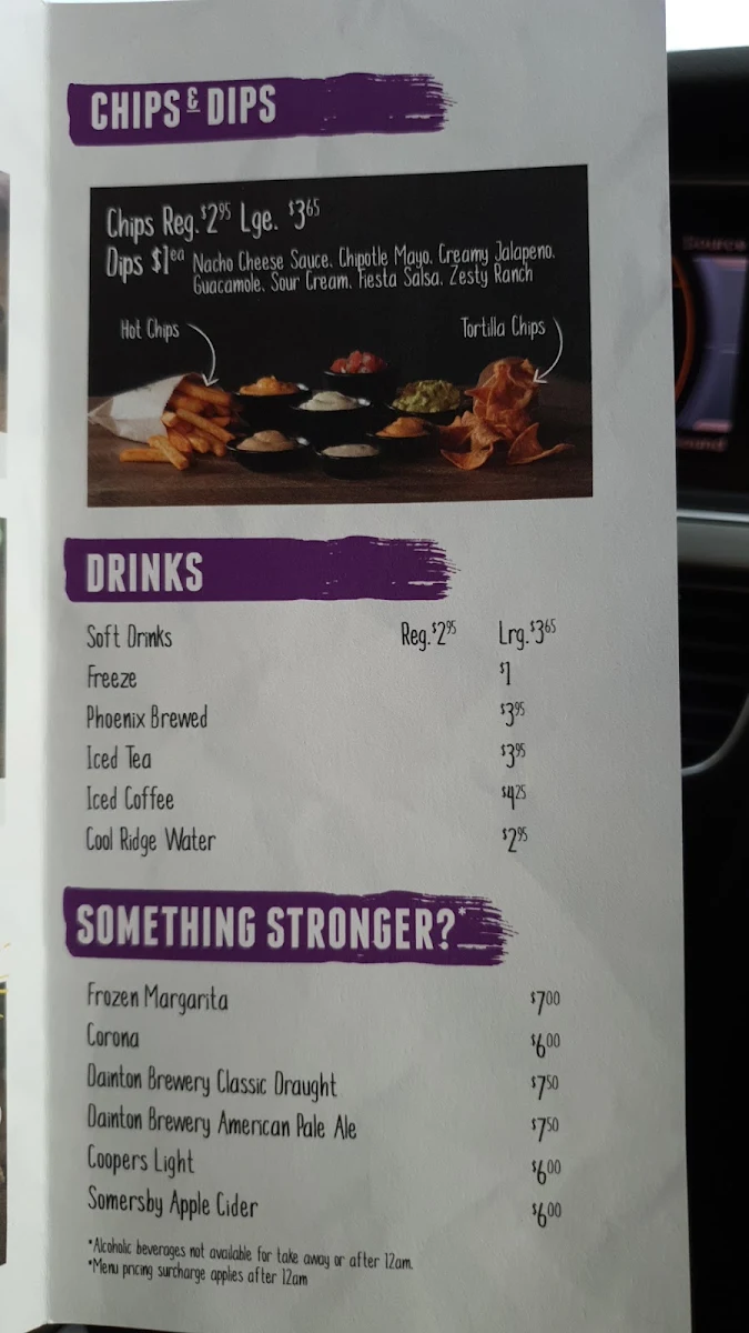 Menu, Taco Bell Hawthorn