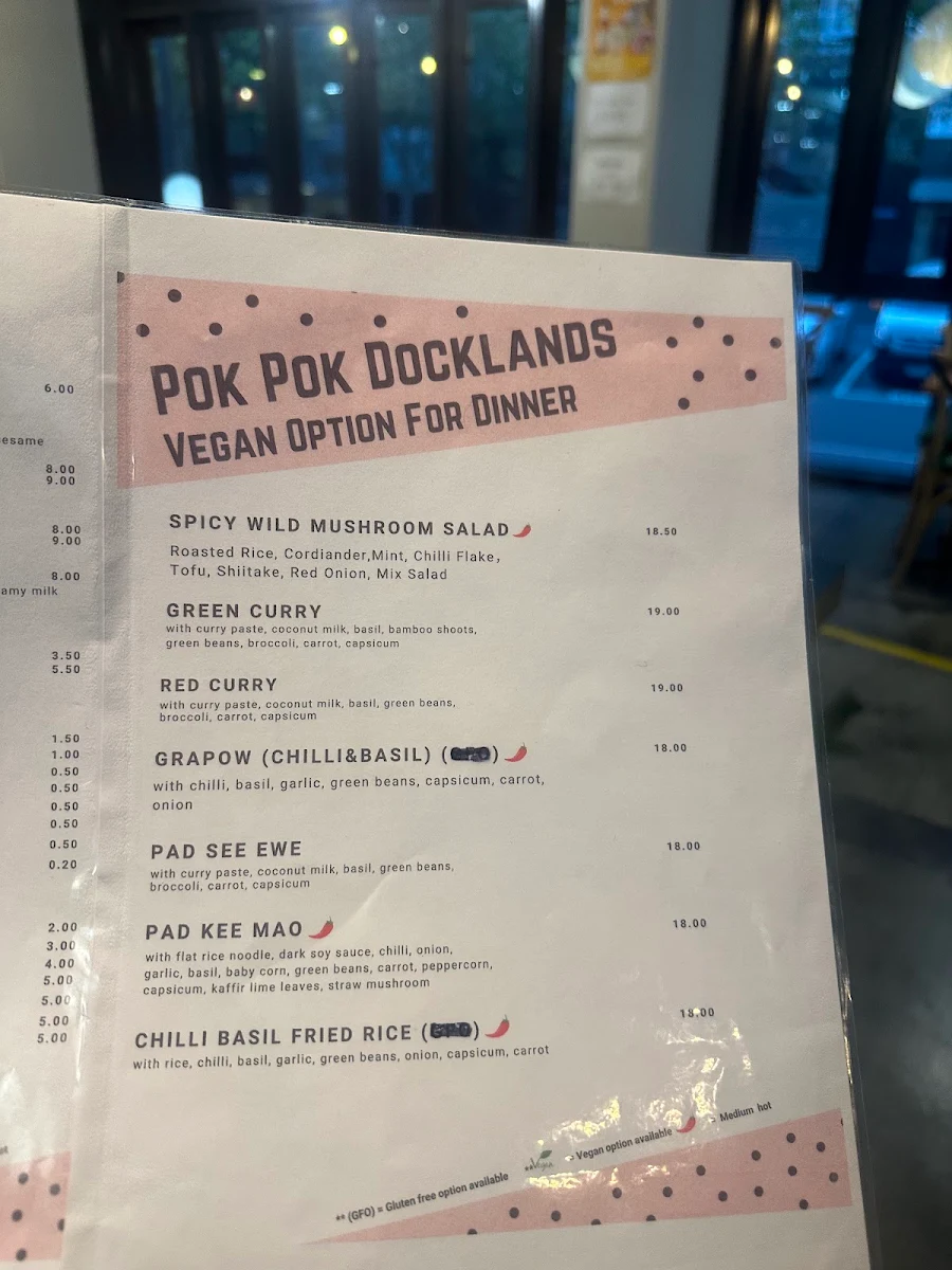 Menu, Pok Pok Docklands