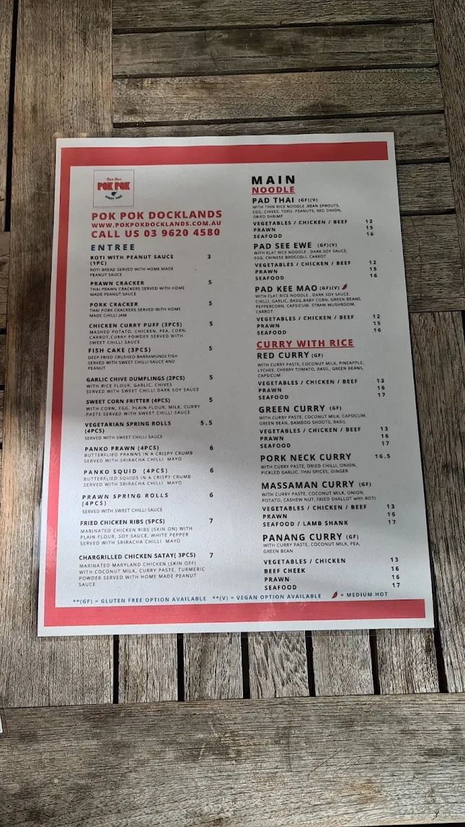 Menu, Pok Pok Docklands