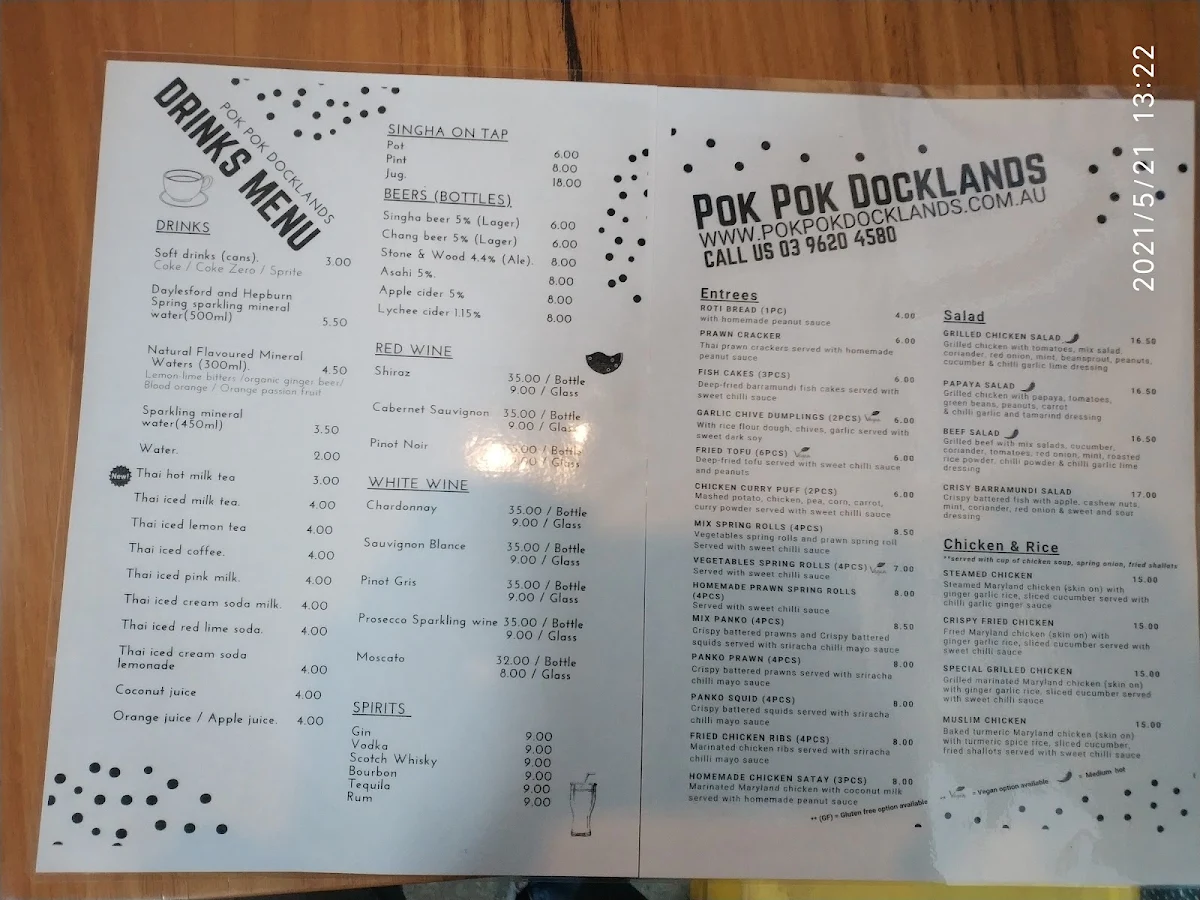 Menu, Pok Pok Docklands