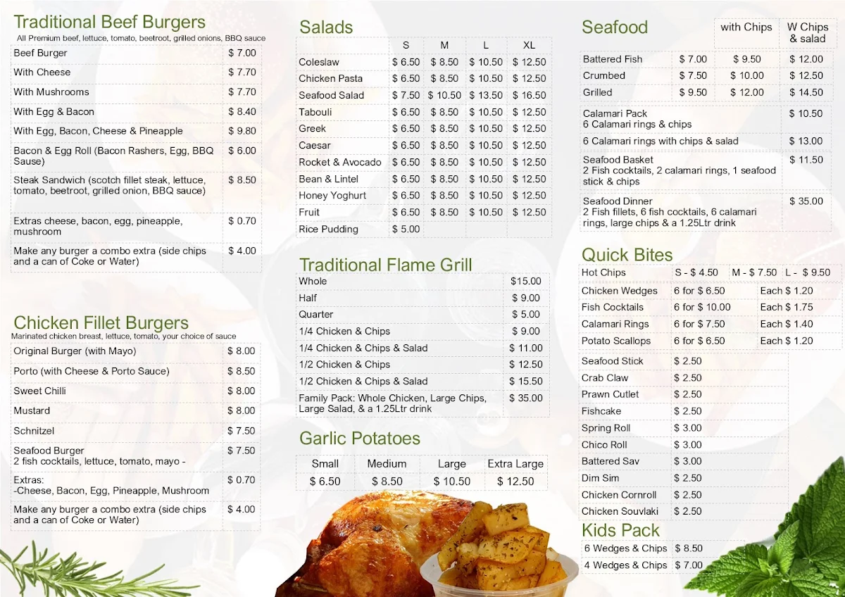 Menu, Edensor Takeaway