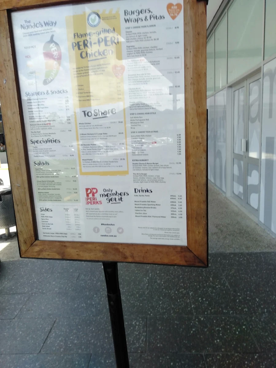 Menu, Nando's Westfield Chermside