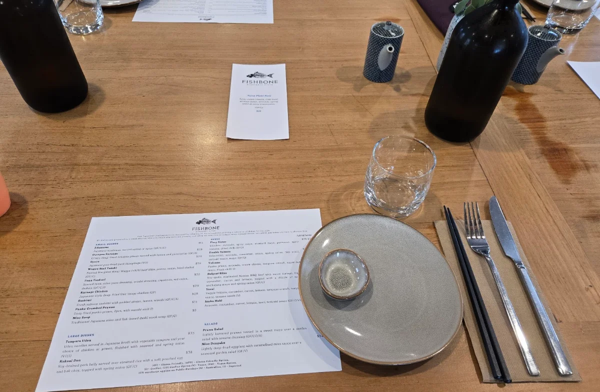Menu, Fishbone Wines