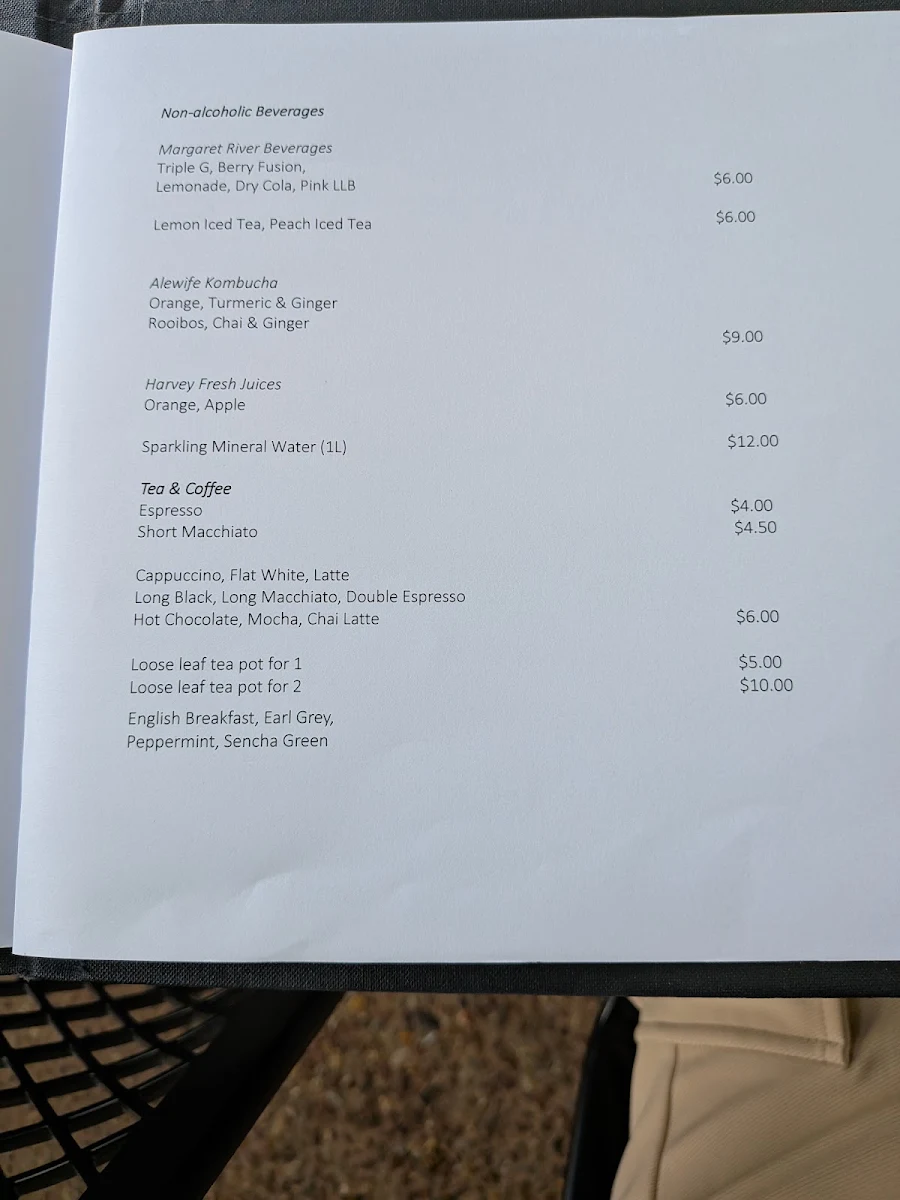 Menu, Fishbone Wines