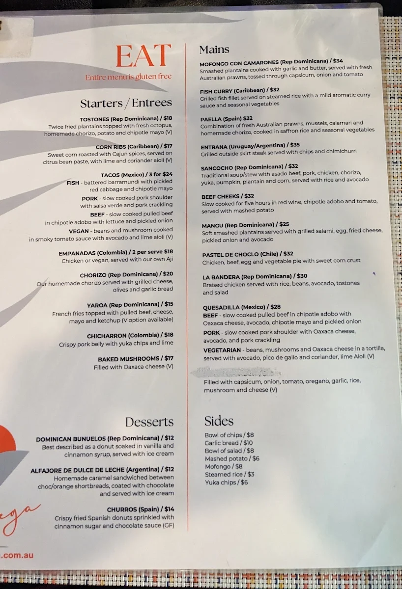 Menu, La Bodega Restaurant/Bar