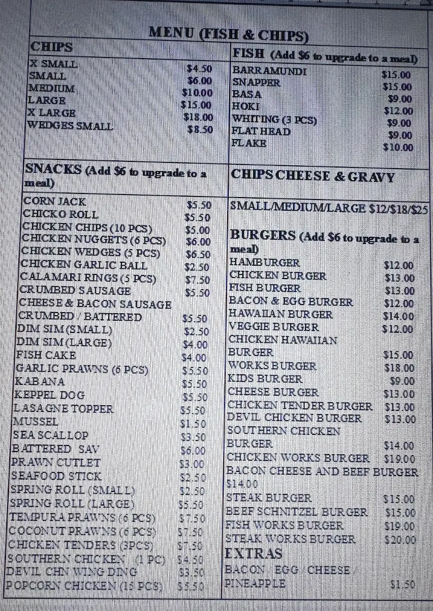 Menu, Fusion Foods Nambour