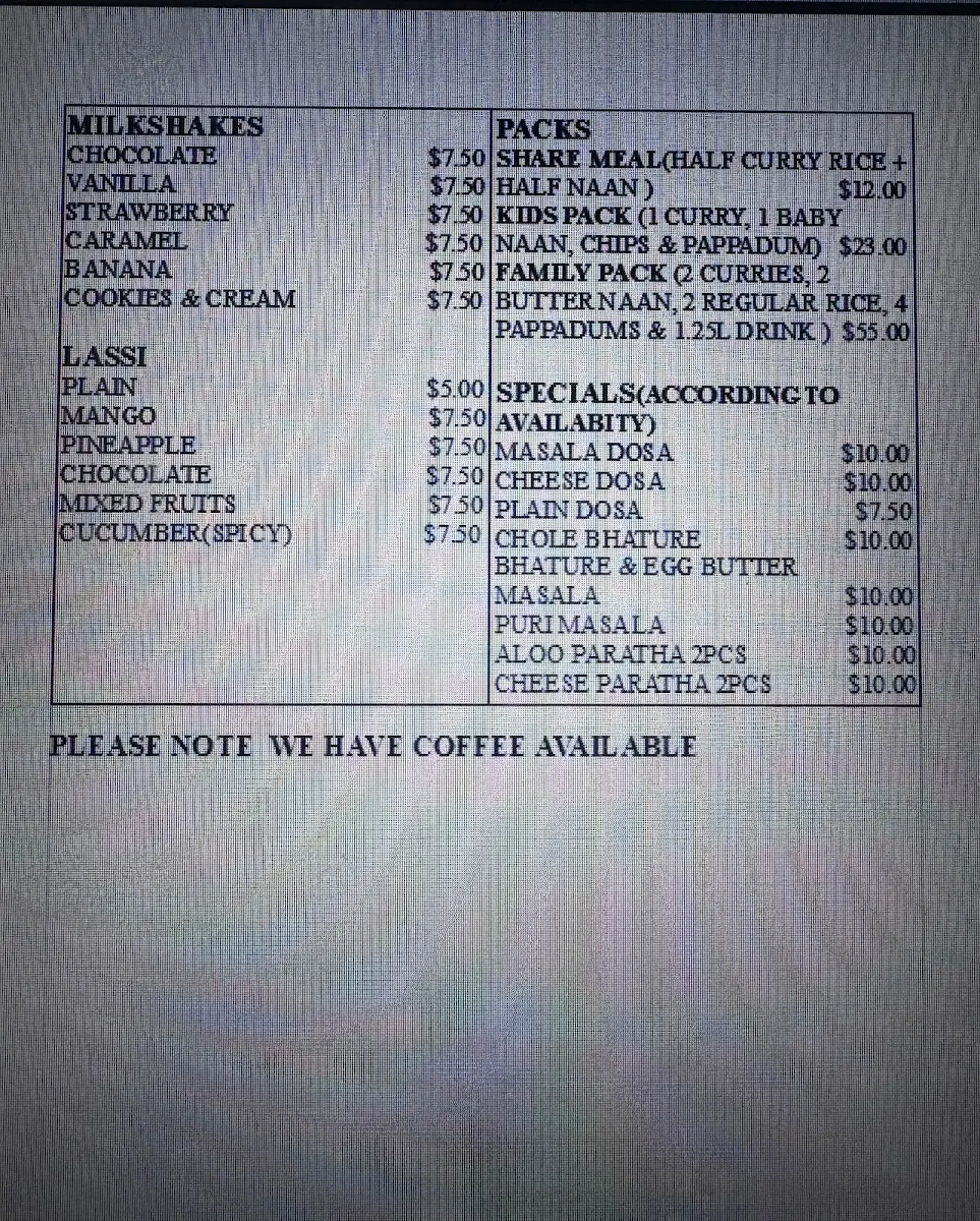 Menu, Fusion Foods Nambour