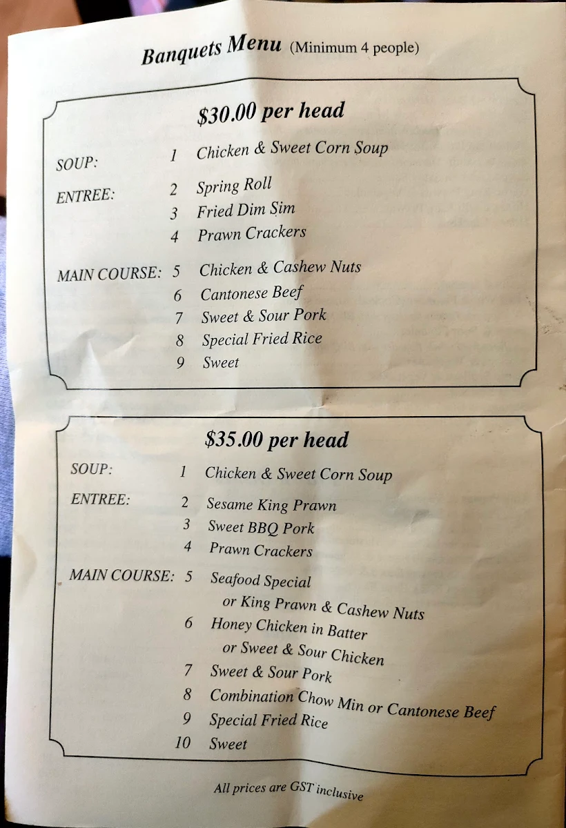 Menu, Chinese Garden Restaurant