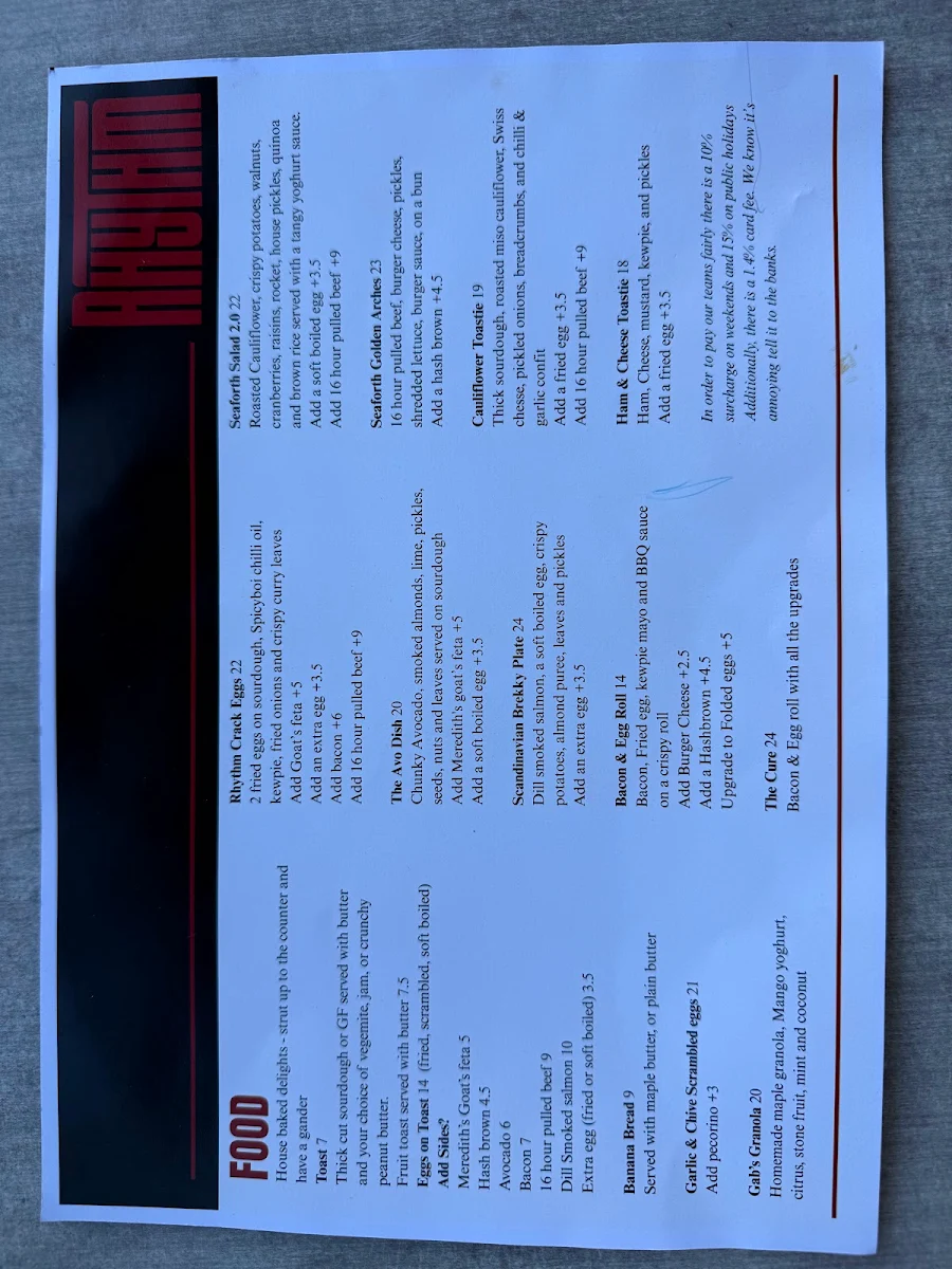 Menu, RHYTHM Cafe (Formerly Coffee First)