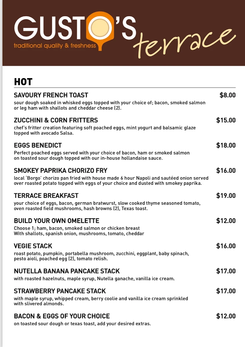 Menu, Gusto's Gourmet Pizza & Pasta CARINDALE