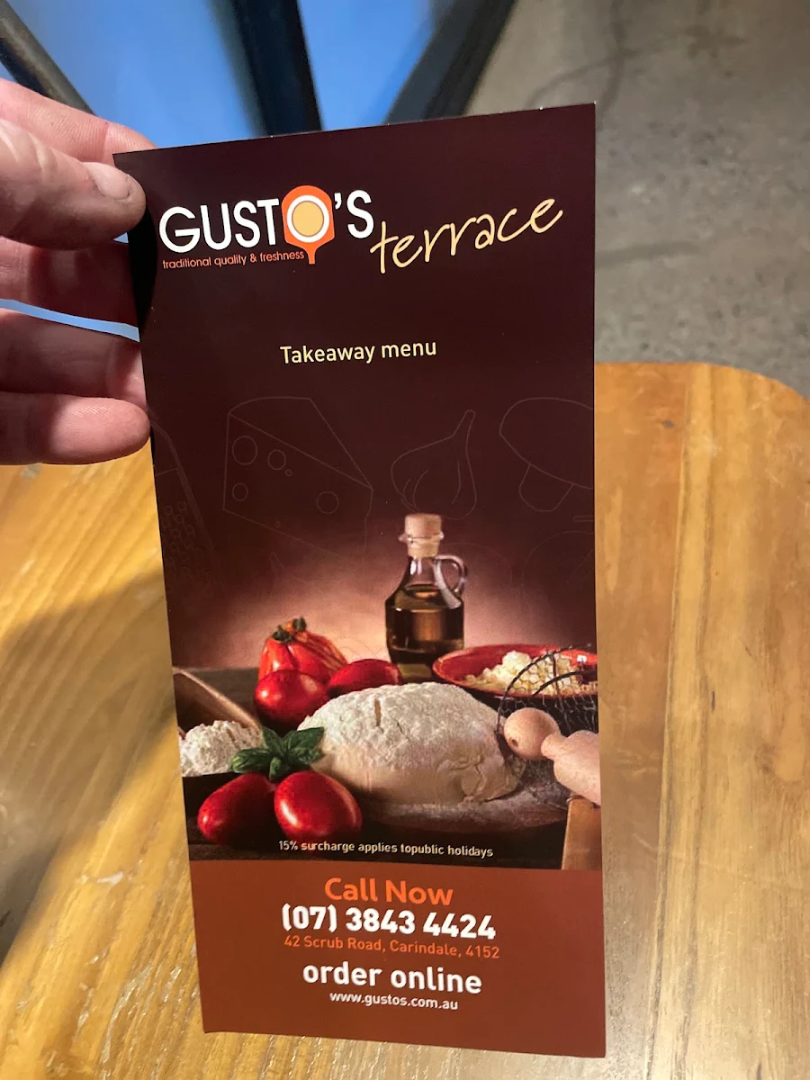 Menu, Gusto's Gourmet Pizza & Pasta CARINDALE