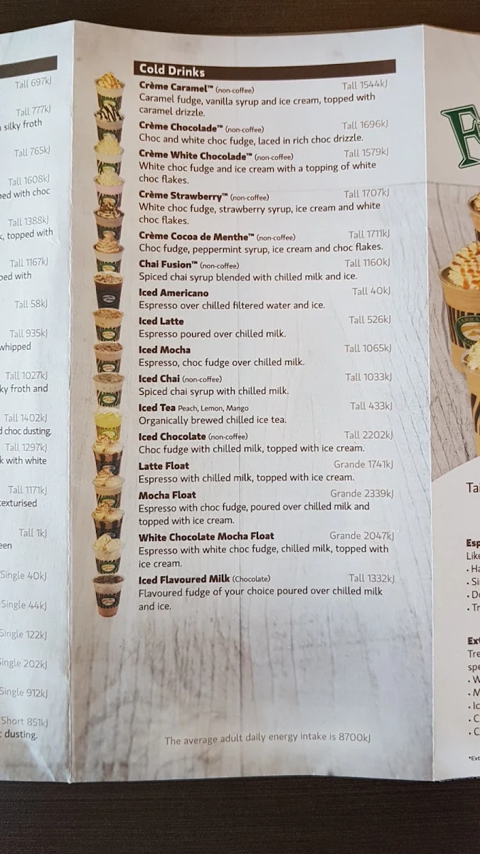 Menu, Zarraffa's Coffee Belmont North