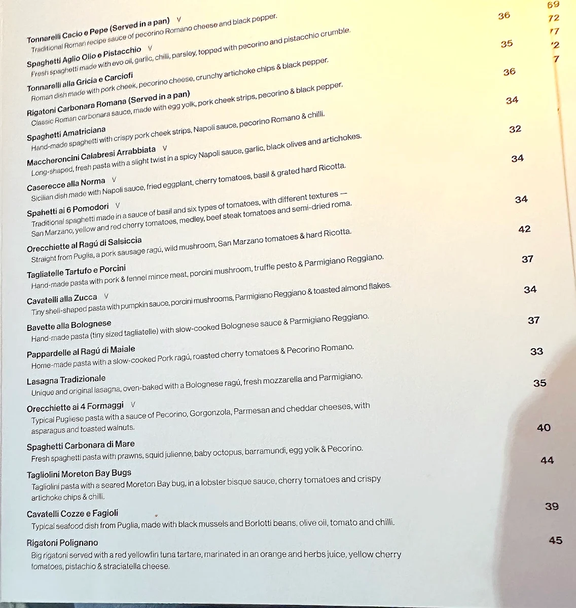 Menu, RADICI - Roman Kitchen & Bar