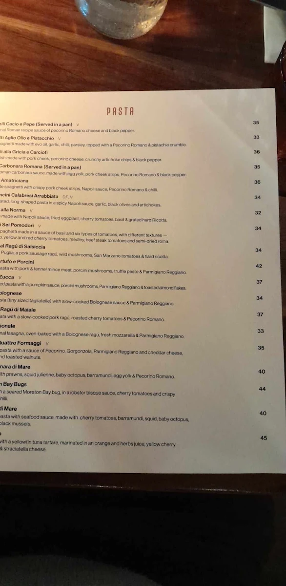 Menu, RADICI - Roman Kitchen & Bar