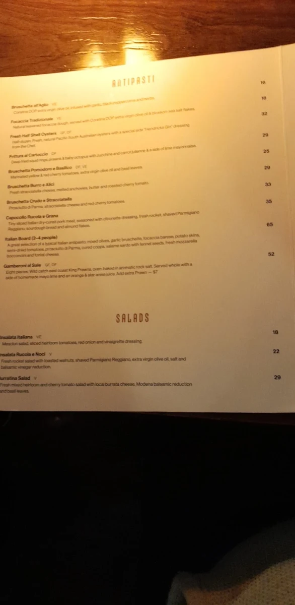 Menu, RADICI - Roman Kitchen & Bar