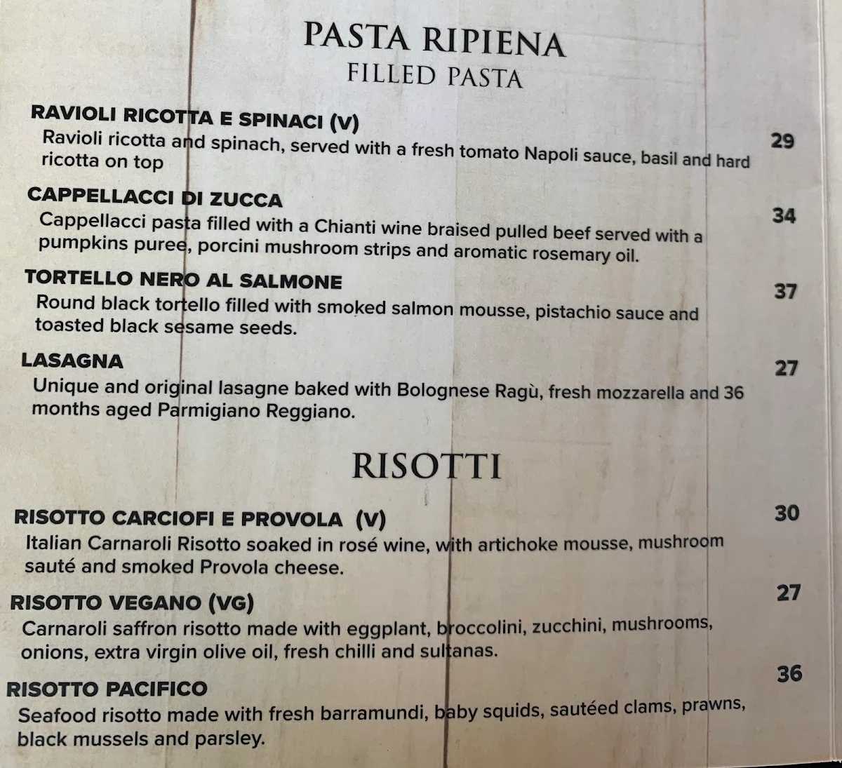 Menu, RADICI - Roman Kitchen & Bar