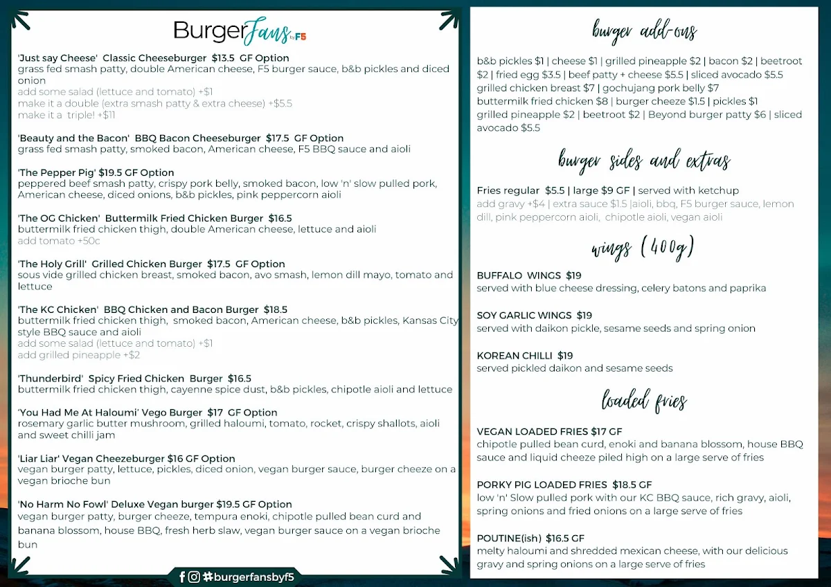 Menu, BurgerFans Belmont (by F5)