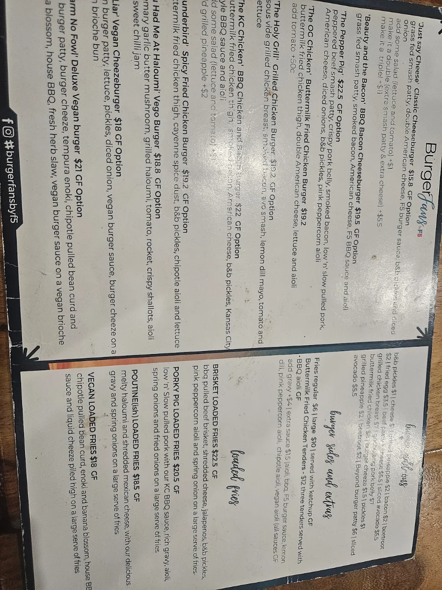 Menu, BurgerFans Belmont (by F5)