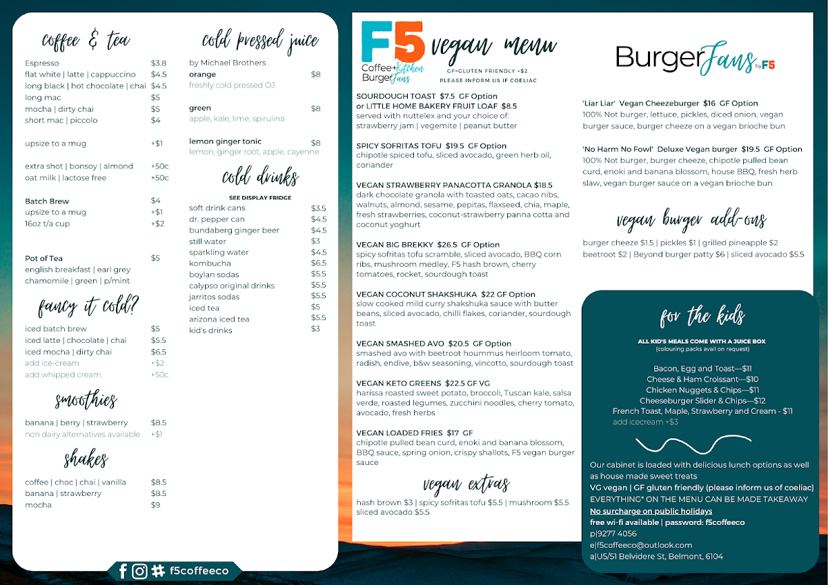 Menu, BurgerFans Belmont (by F5)