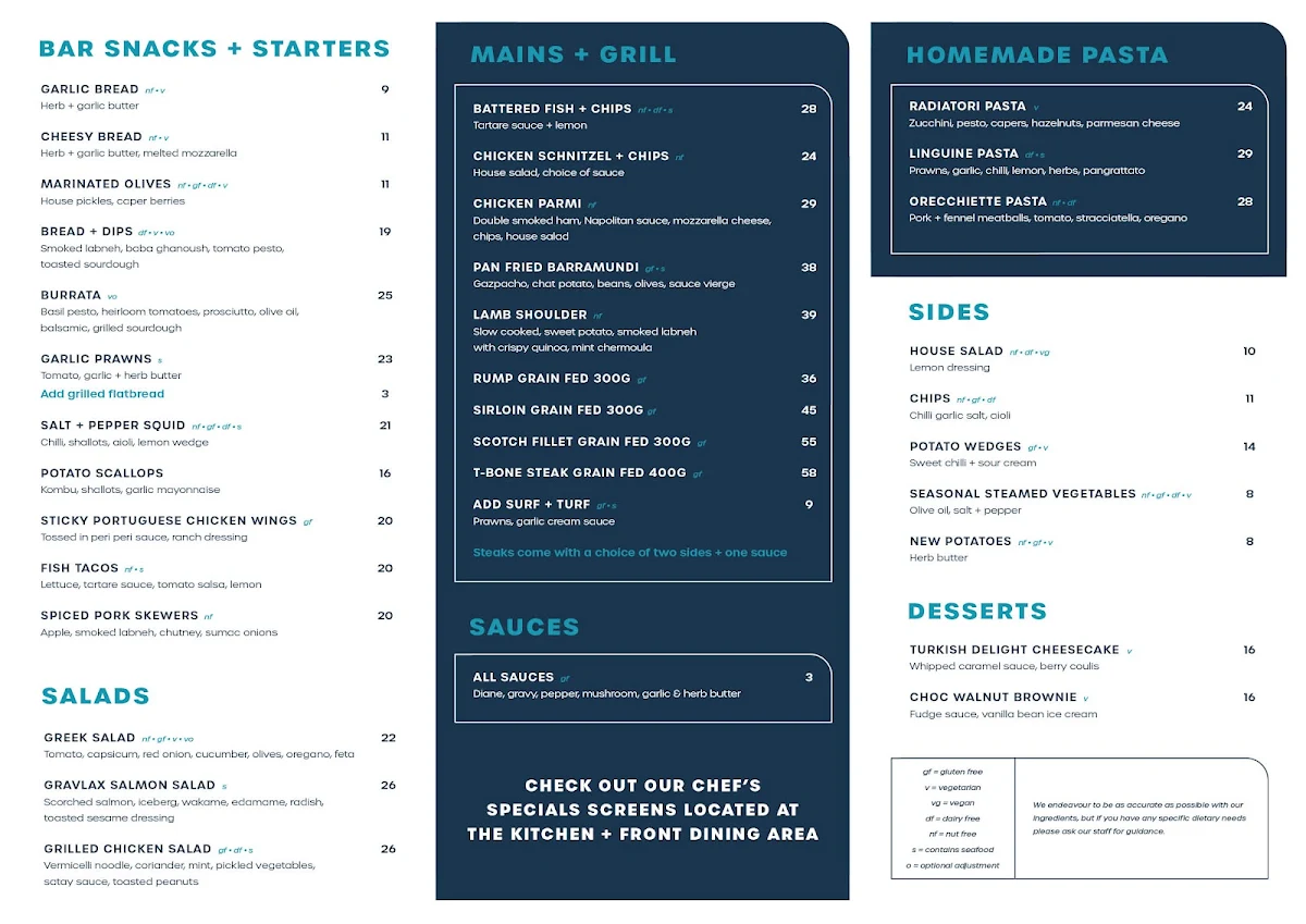 Menu, Sawtell Hotel