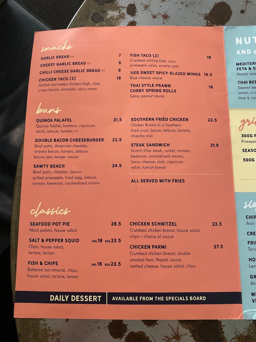 Menu, Sawtell Hotel