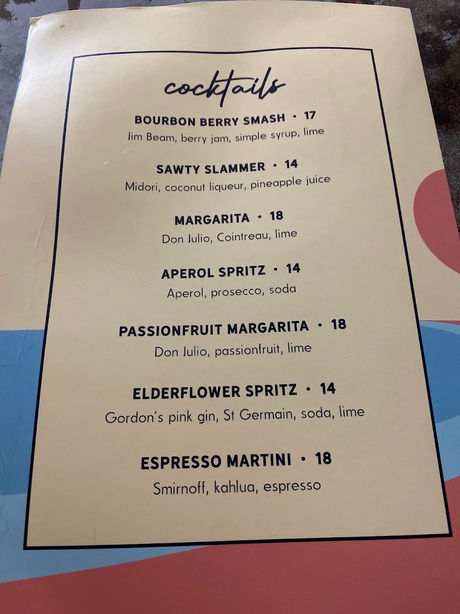 Menu, Sawtell Hotel